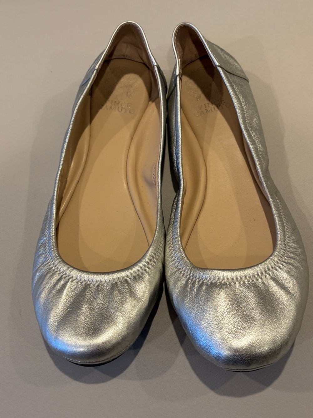Vince Camuto Metallic Silver Leather Ballet Flats 11 EUC